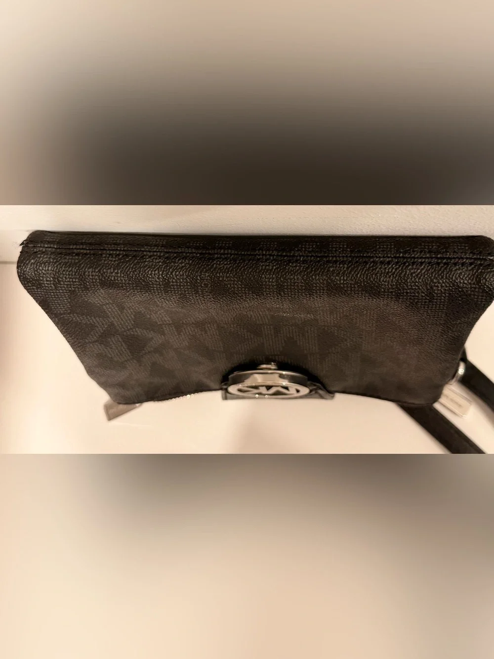 Michael Kors Fulton Black Monogram Crossbody Silver Hardware